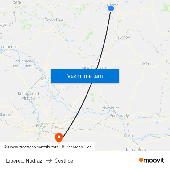 Liberec, Nádraží to Čestlice map