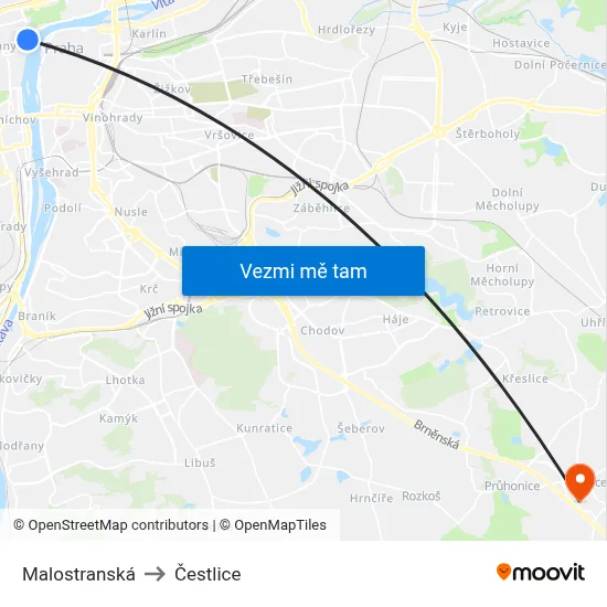 Malostranská to Čestlice map
