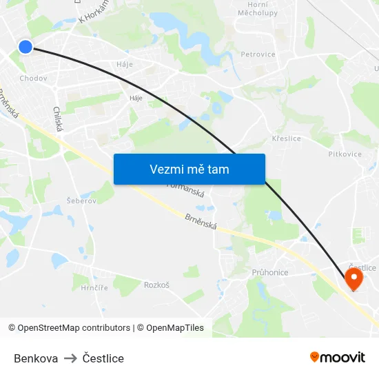 Benkova to Čestlice map