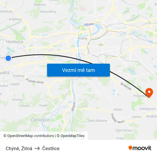 Chýně, Žitná to Čestlice map