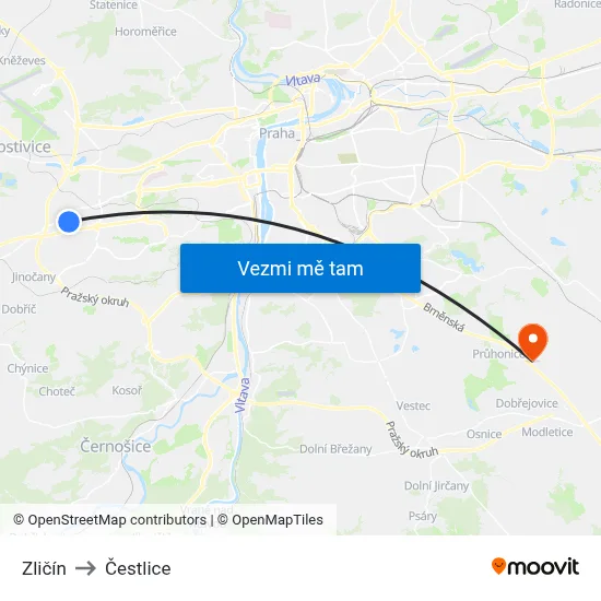 Zličín to Čestlice map