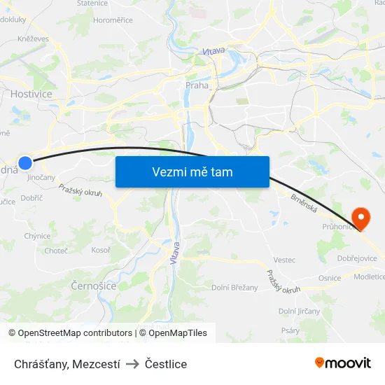 Chrášťany, Mezcestí to Čestlice map