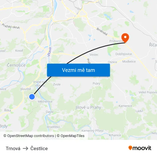 Trnová to Čestlice map