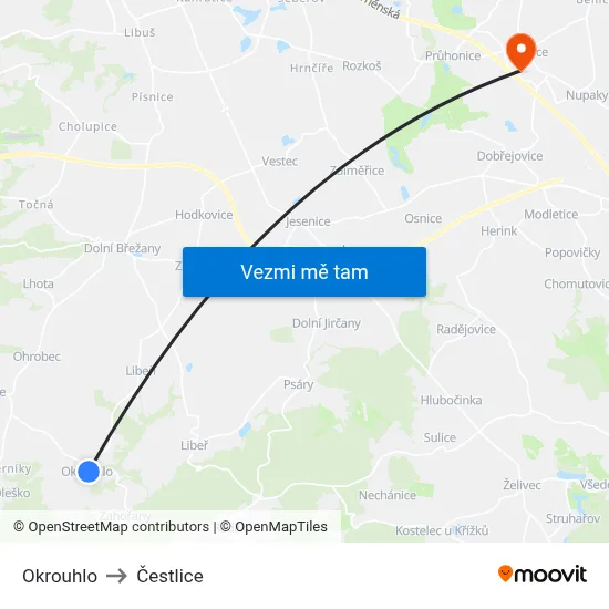 Okrouhlo to Čestlice map