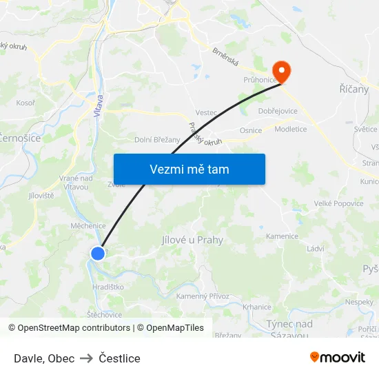 Davle, Obec to Čestlice map