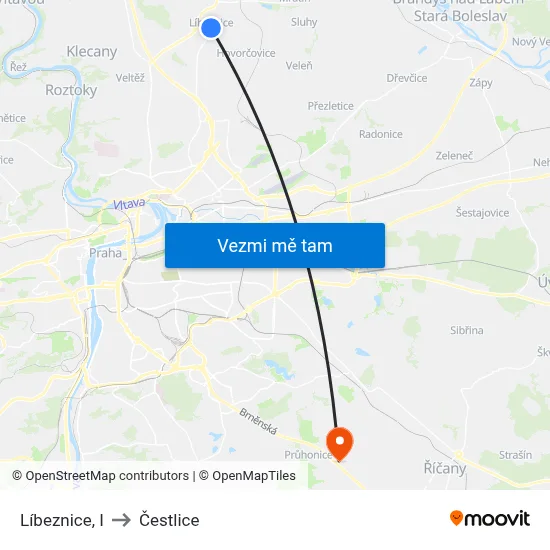 Líbeznice, I to Čestlice map