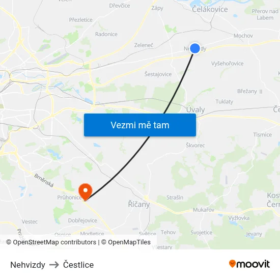 Nehvizdy to Čestlice map