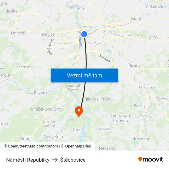 Náměstí Republiky to Štěchovice map
