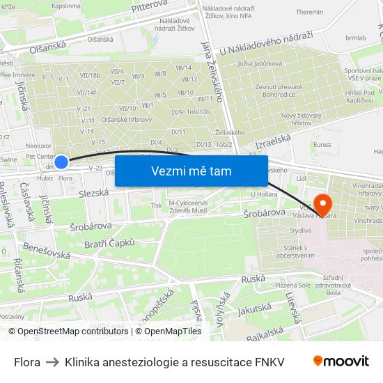 Flora to Klinika anesteziologie a resuscitace FNKV map
