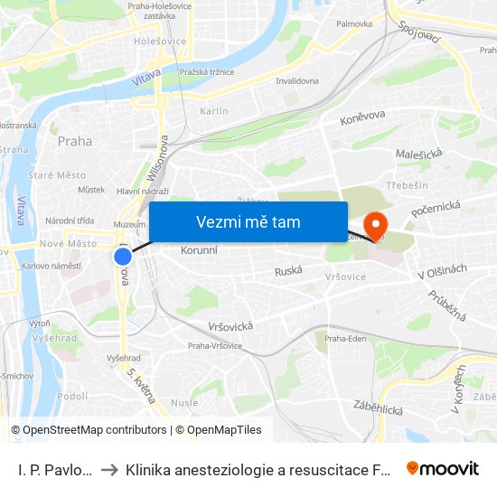I. P. Pavlova to Klinika anesteziologie a resuscitace FNKV map