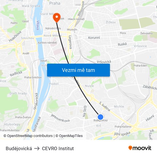 Budějovická to CEVRO Institut map