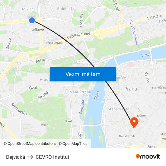 Dejvická to CEVRO Institut map