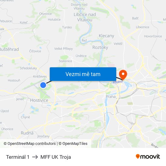 Terminál 1 to MFF UK Troja map