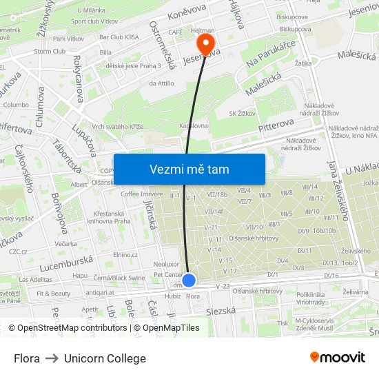 Flora to Unicorn College map