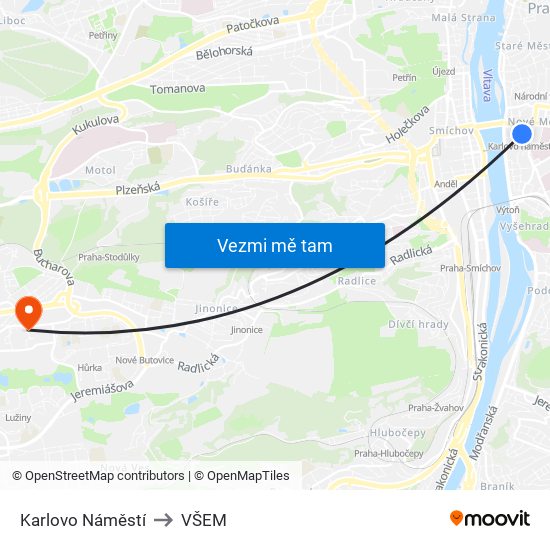 Karlovo Náměstí to VŠEM map