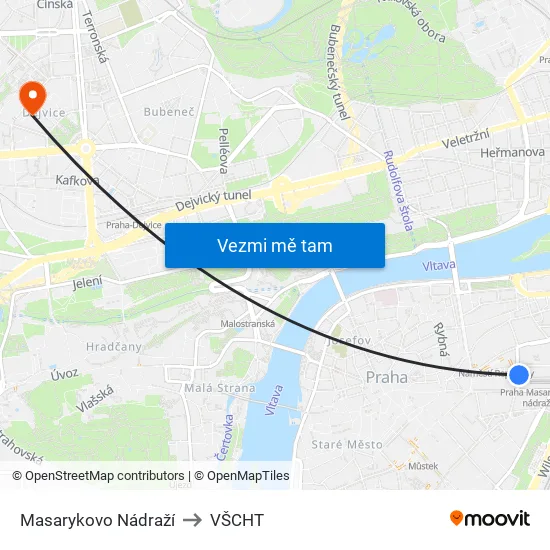 Masarykovo Nádraží to VŠCHT map