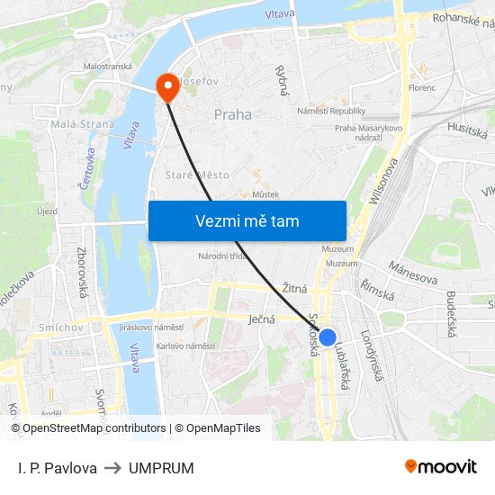 I. P. Pavlova to UMPRUM map