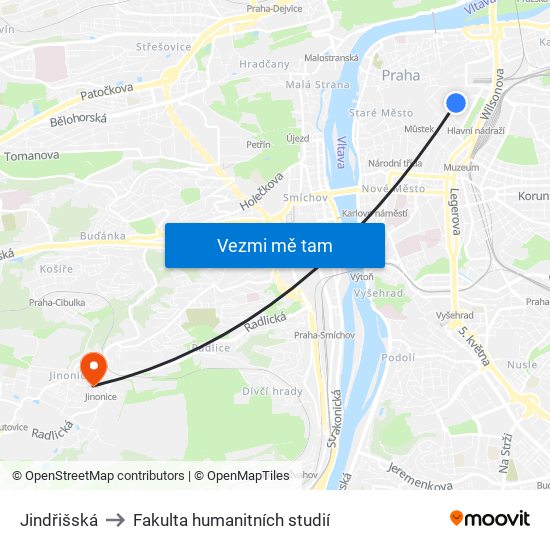 Jindřišská to Fakulta humanitních studií map