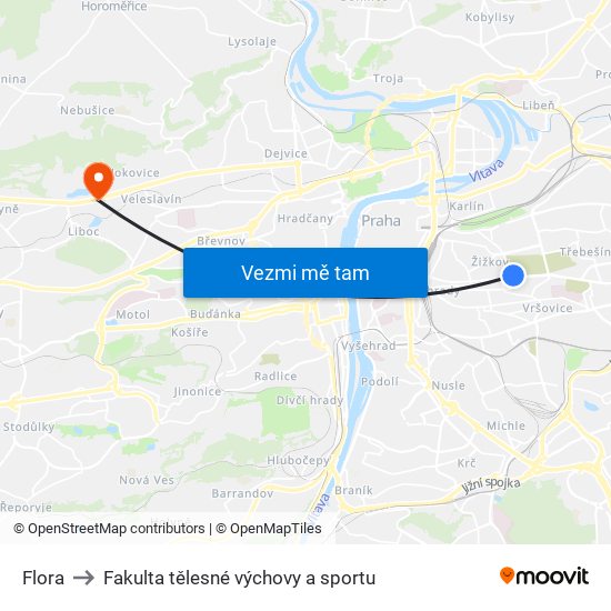 Flora to Fakulta tělesné výchovy a sportu map