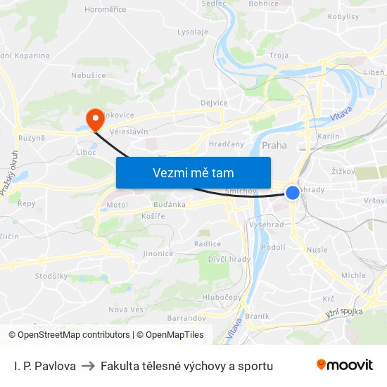 I. P. Pavlova to Fakulta tělesné výchovy a sportu map