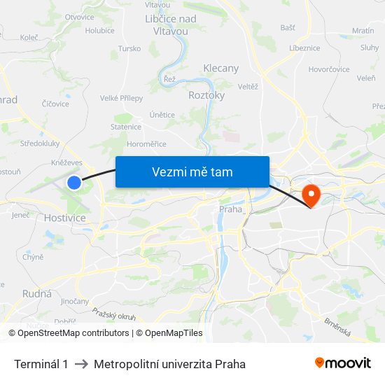 Terminál 1 to Metropolitní univerzita Praha map