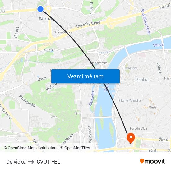 Dejvická to ČVUT FEL map