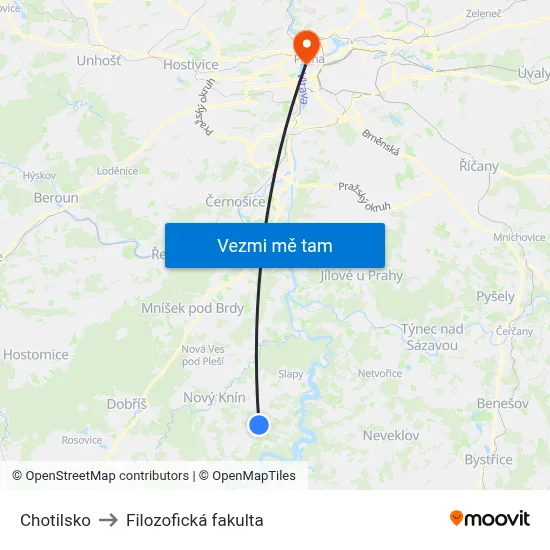 Chotilsko to Filozofická fakulta map