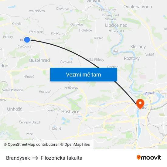 Brandýsek to Filozofická fakulta map