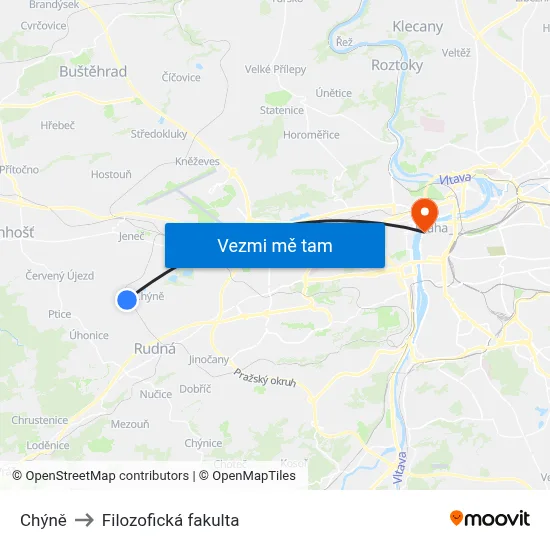 Chýně to Filozofická fakulta map