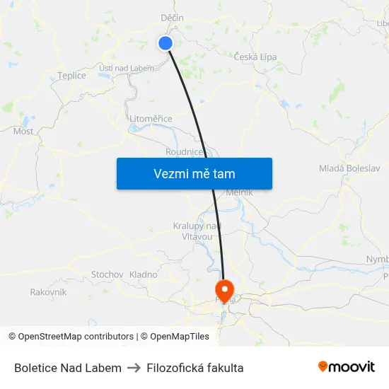 Boletice Nad Labem to Filozofická fakulta map