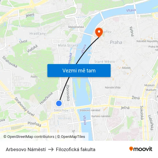 Arbesovo Náměstí to Filozofická fakulta map