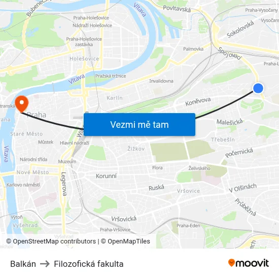 Balkán to Filozofická fakulta map