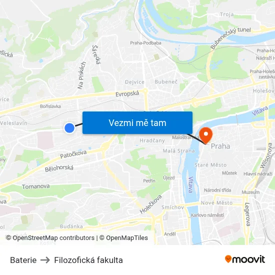 Baterie to Filozofická fakulta map