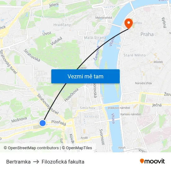 Bertramka to Filozofická fakulta map