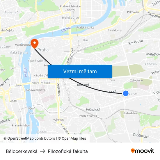 Bělocerkevská to Filozofická fakulta map