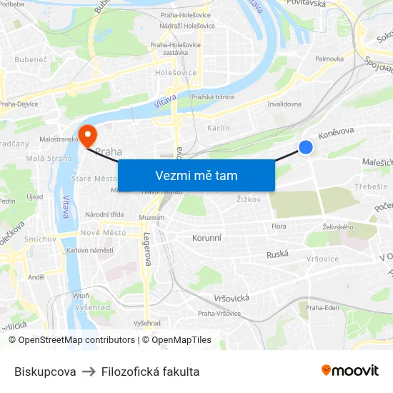 Biskupcova to Filozofická fakulta map