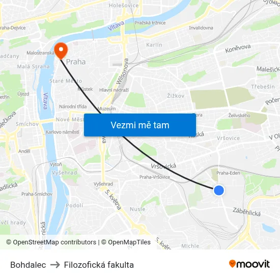 Bohdalec to Filozofická fakulta map