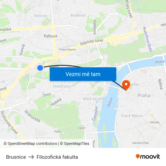 Brusnice to Filozofická fakulta map