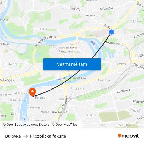 Bulovka to Filozofická fakulta map