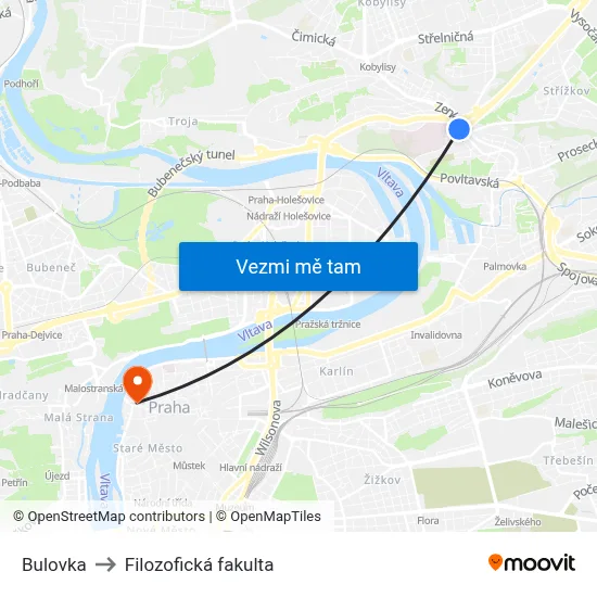 Bulovka to Filozofická fakulta map