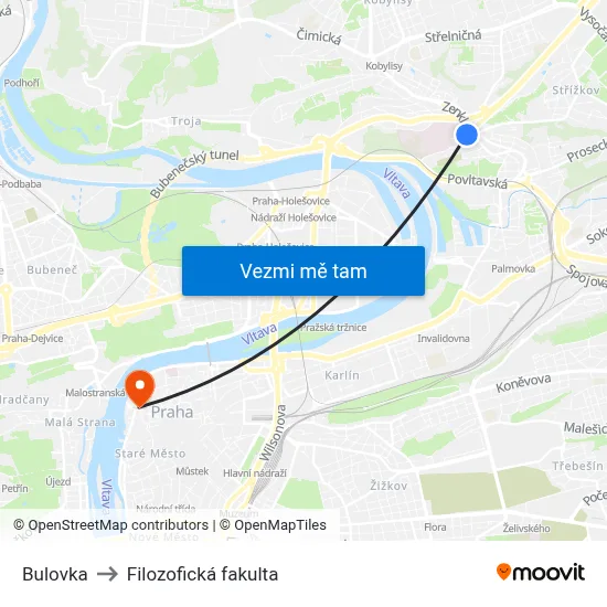 Bulovka to Filozofická fakulta map