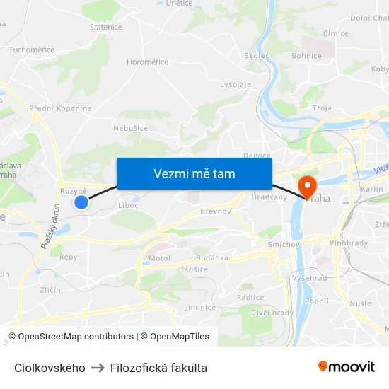 Ciolkovského to Filozofická fakulta map