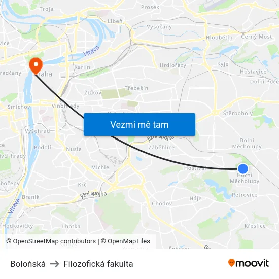 Boloňská to Filozofická fakulta map