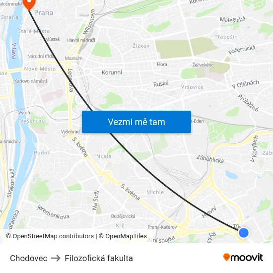 Chodovec to Filozofická fakulta map
