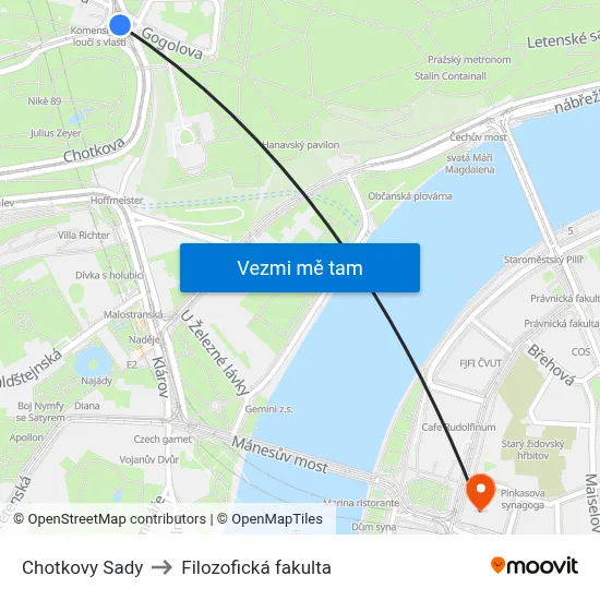 Chotkovy Sady to Filozofická fakulta map