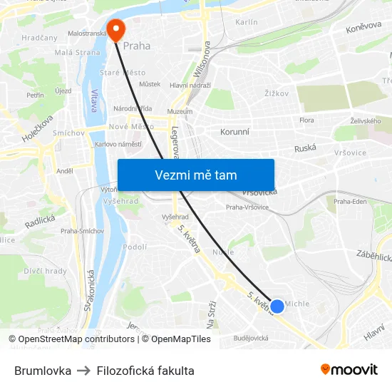 Brumlovka to Filozofická fakulta map