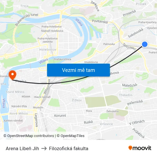 Arena Libeň Jih to Filozofická fakulta map