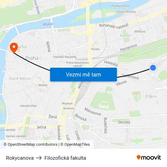 Rokycanova to Filozofická fakulta map