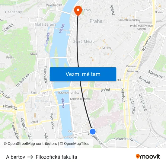 Albertov to Filozofická fakulta map