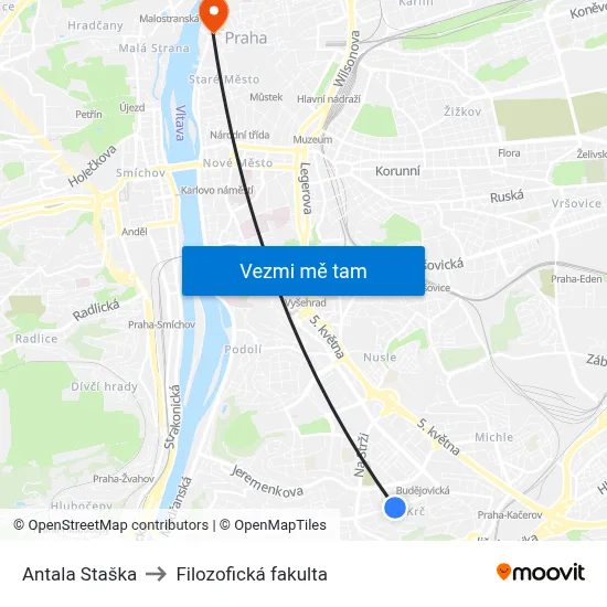 Antala Staška to Filozofická fakulta map